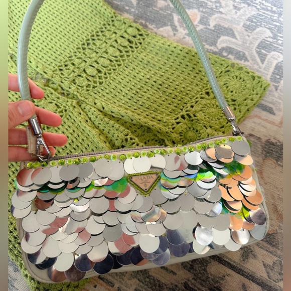 Prada Silver and Green Sequin Shoulder Bag - Picture 1 of 16